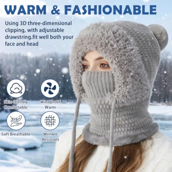 3-in-1 Winter Balaclava Beanie Face Mask Neck Gaiter Wind-Resistant Fleece Lined main image 4